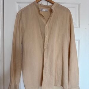 Zara Men's Tan Band Collar Shirt